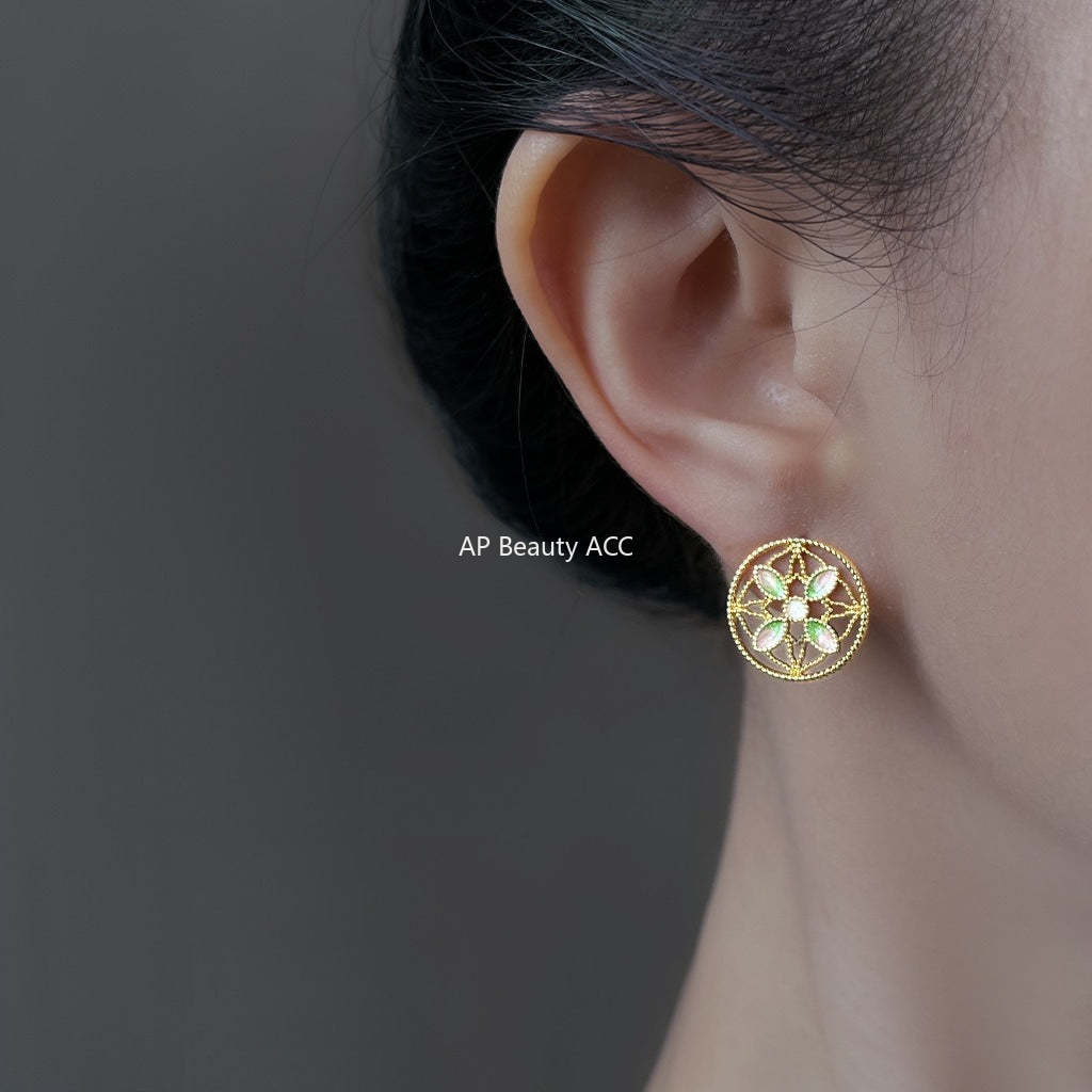 C관 - 925 은침 핸드페인팅 연꽃 전통 문양 귀걸이 [6956] 25.10-4