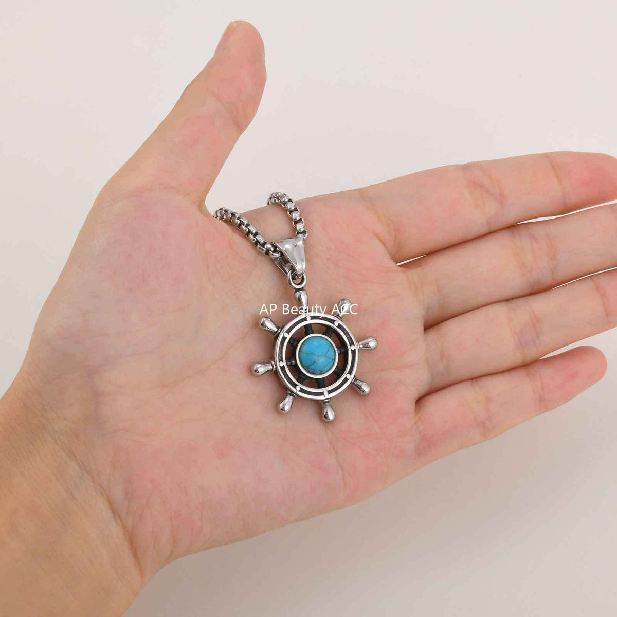 G관 - 스테인리스 터키석 조타기 모양 펜던트 목걸이 [PN-2234] 25.11-2