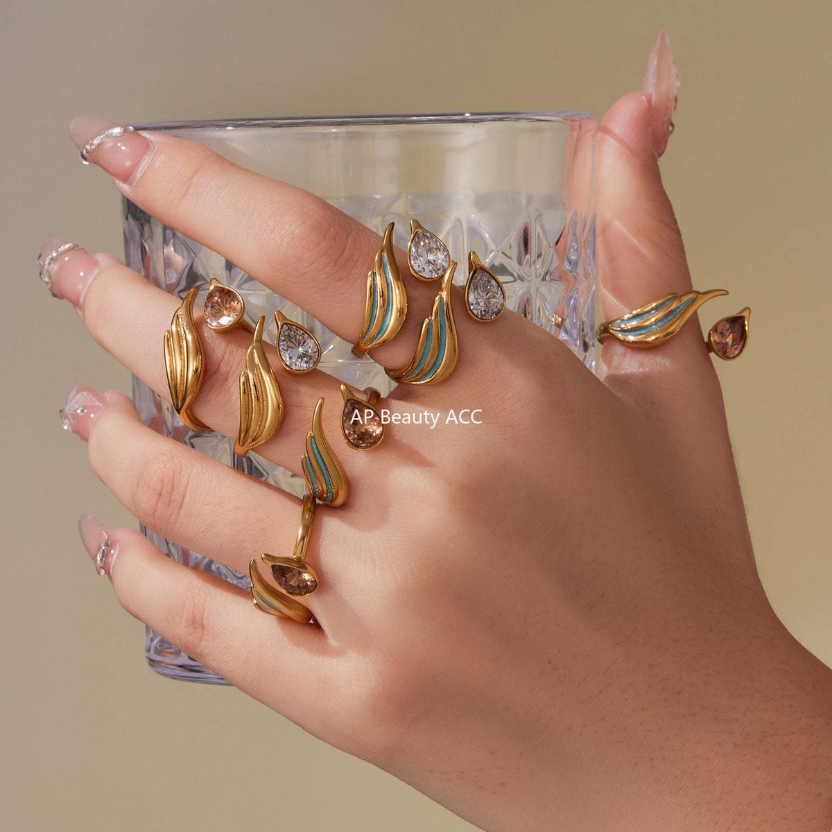 D관 - 스테인리스 스틸 물방울 큐빅 에나멜 오픈형 반지 [A508] 25.09-4