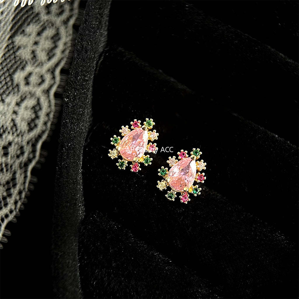 C관 - 컬러 드롭 미니 큐빅 14K 도금 독창적 귀걸이 [4449] 24.07-3