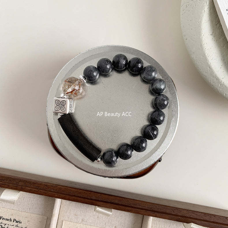 A관 - 플라워 큐브 크리스탈 침향목 먹옥 비즈 팔찌 [1611] 25.11-4