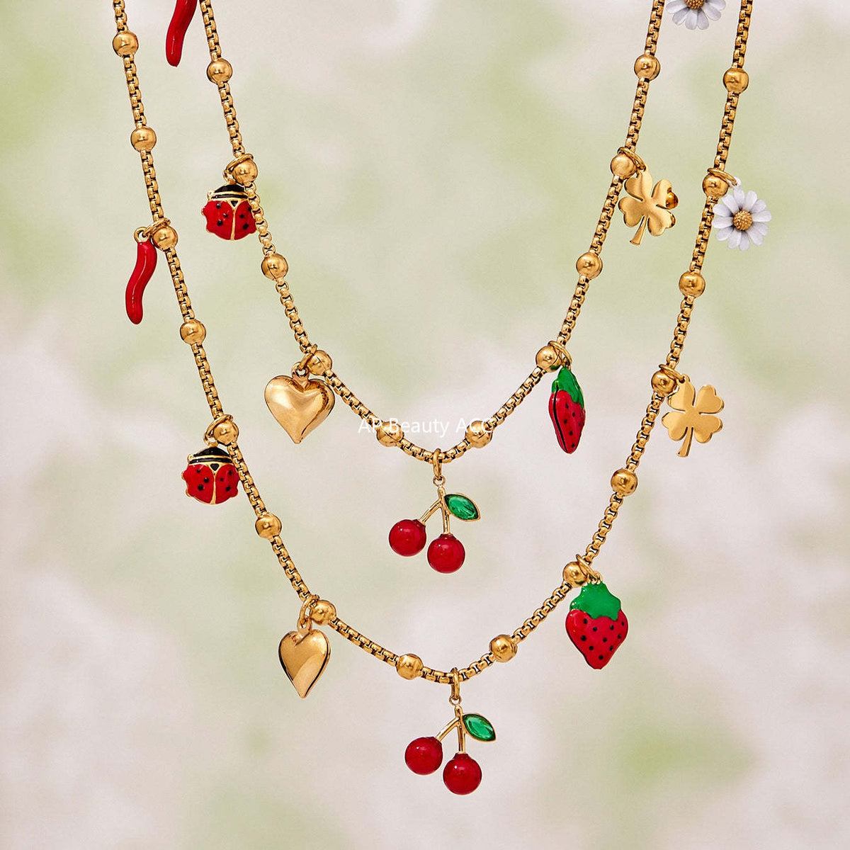 D관 - 스테인리스 스틸 큐빅 체리 딸기 펜던트 목걸이 팔찌 반지 [TXP437] 25.10-4