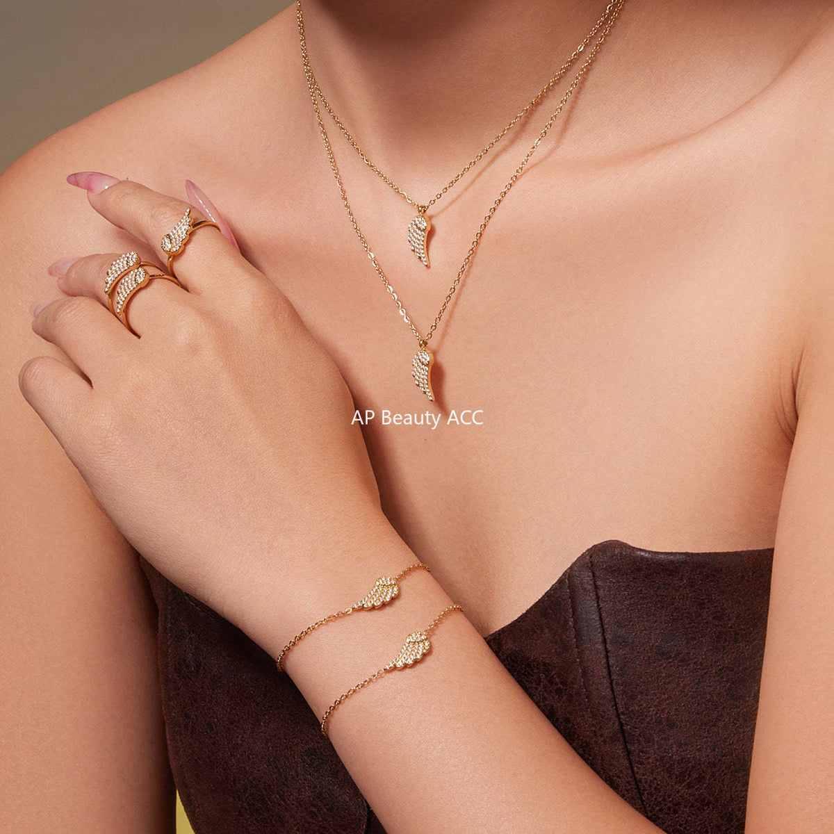 D관 - 스테인리스 스틸 날개 큐빅 18K 도금 팔찌 목걸이 귀걸이 반지 [TXP486] 25.11-4