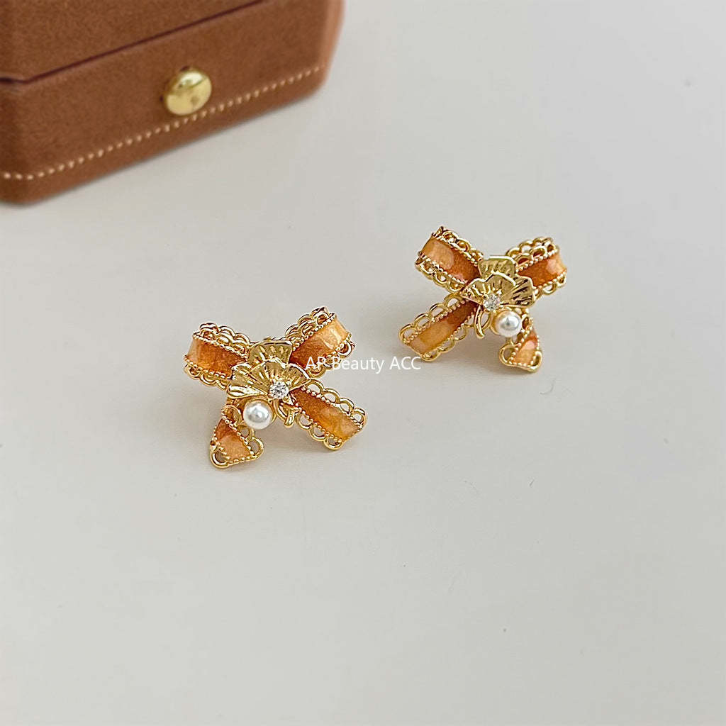 C관 - 리본 레이스 은행잎 디자인 925 은침 귀걸이 [7192] 25.12-1