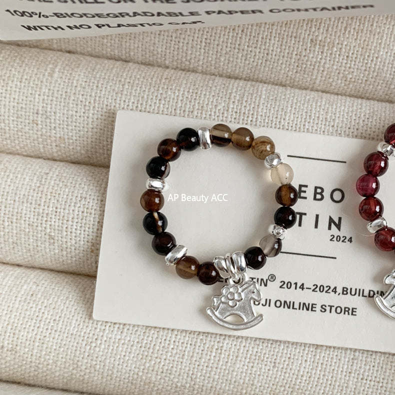 A관 - 플라워 잎사귀 복주머니 말 사과 미니 펜던트 925실버 반지 [RB] 25.11-4