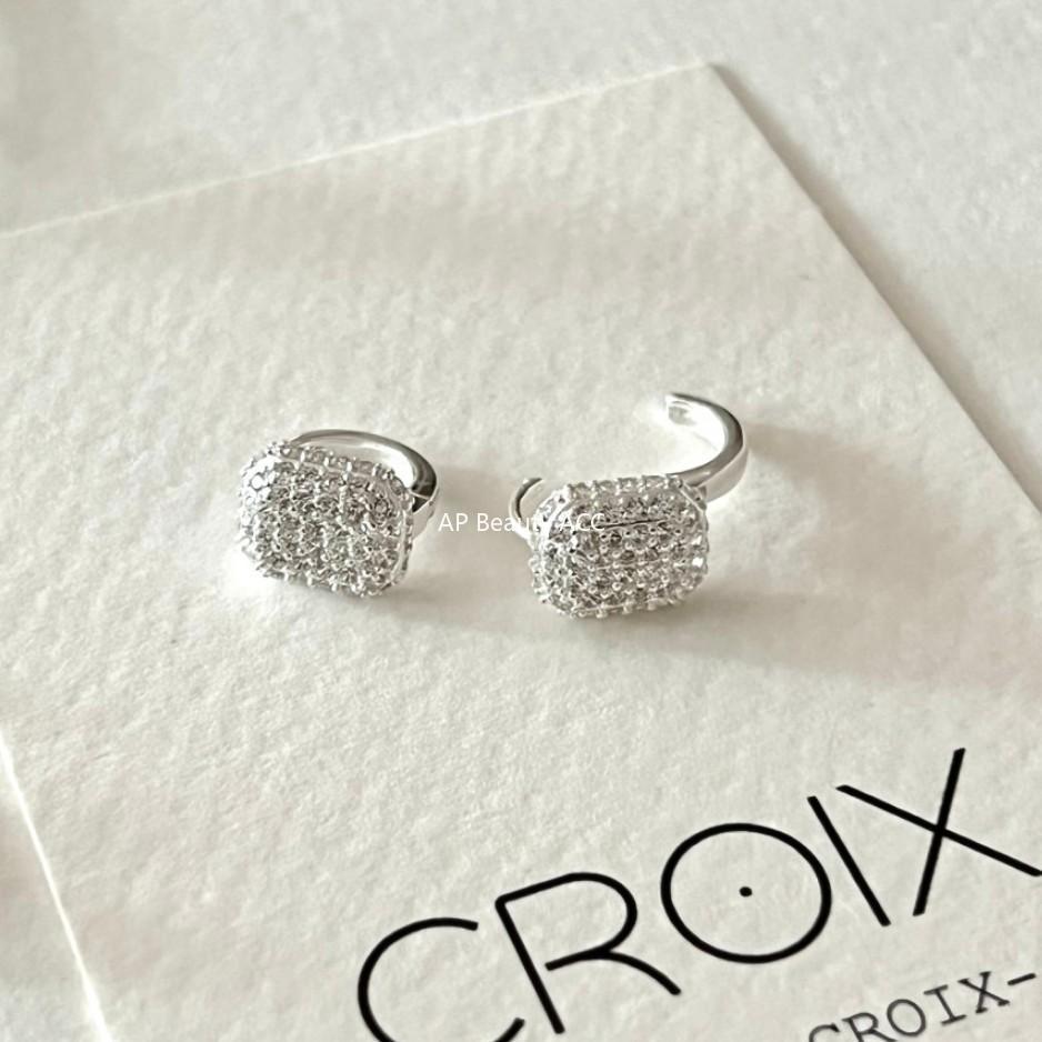 F관 - 925 실버 스퀘어 풀 큐빅 귀걸이 [C1028] 25.11-2