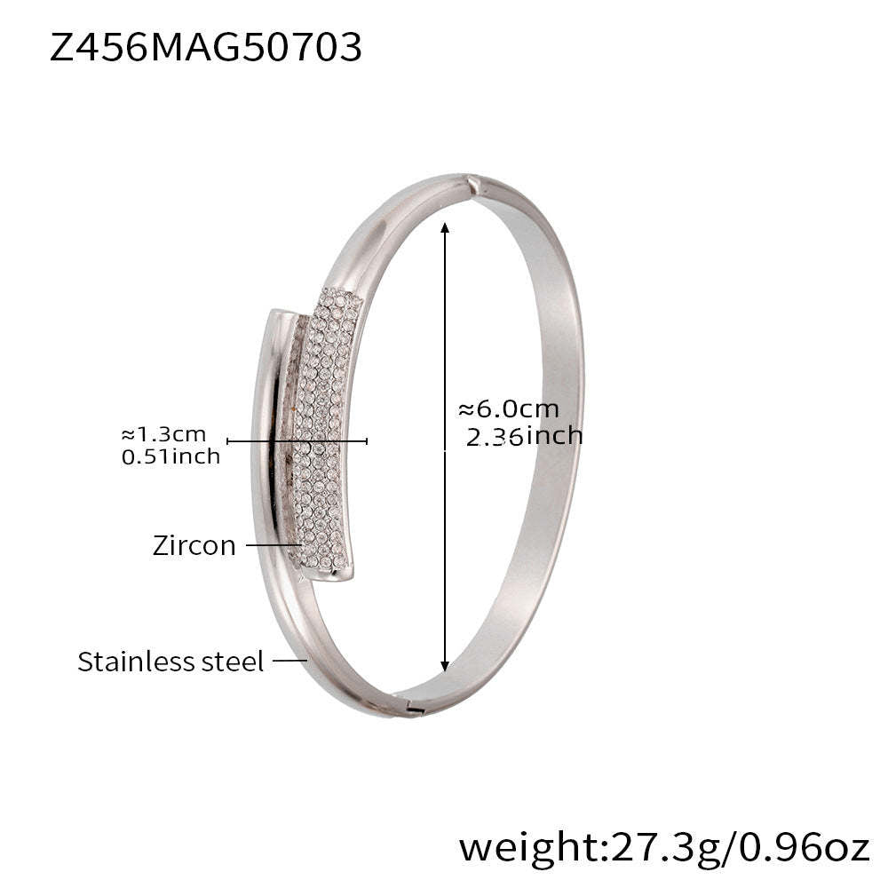 D관 - 대나무 물결 디자인 큐빅 스테인리스 스틸 18K 도금 팔찌 [Z454] 25.07-2