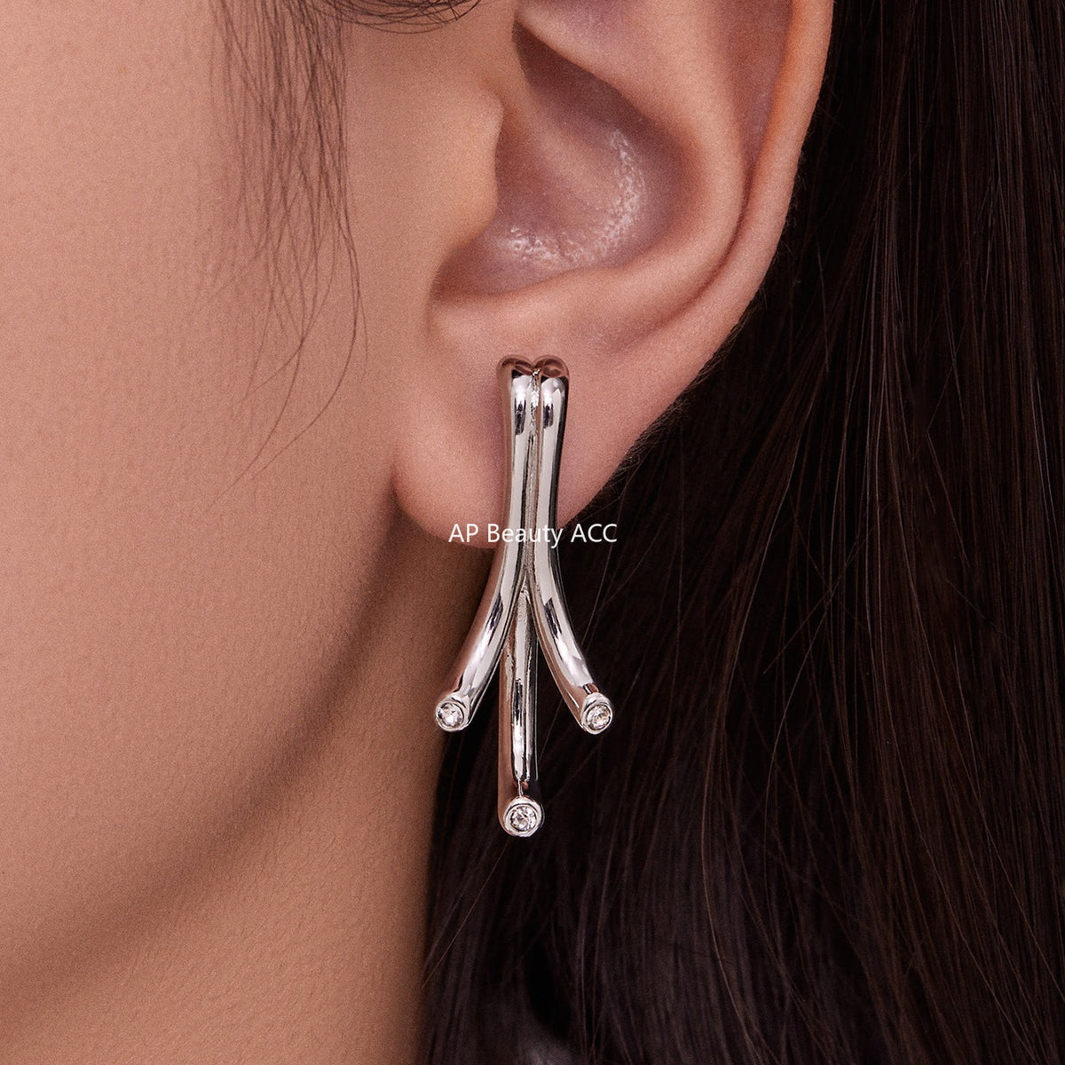 D관 - 미니 큐빅 물줄기 나무가지 모양 귀걸이 [F811] 25.11-1