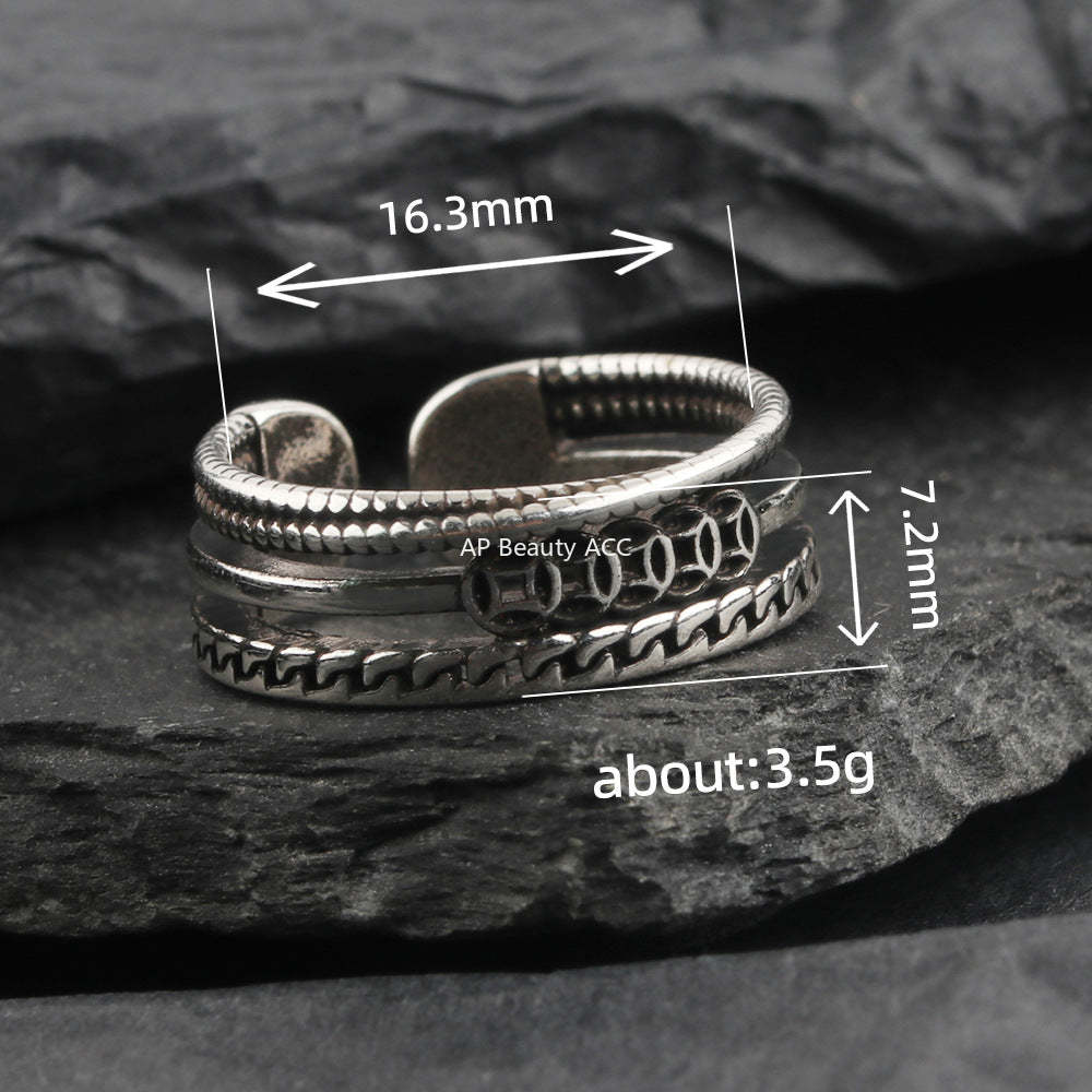 G관 - 빈티지 실버 스타일 동전 체인 디자인 반지 [J2521] 25.09-4