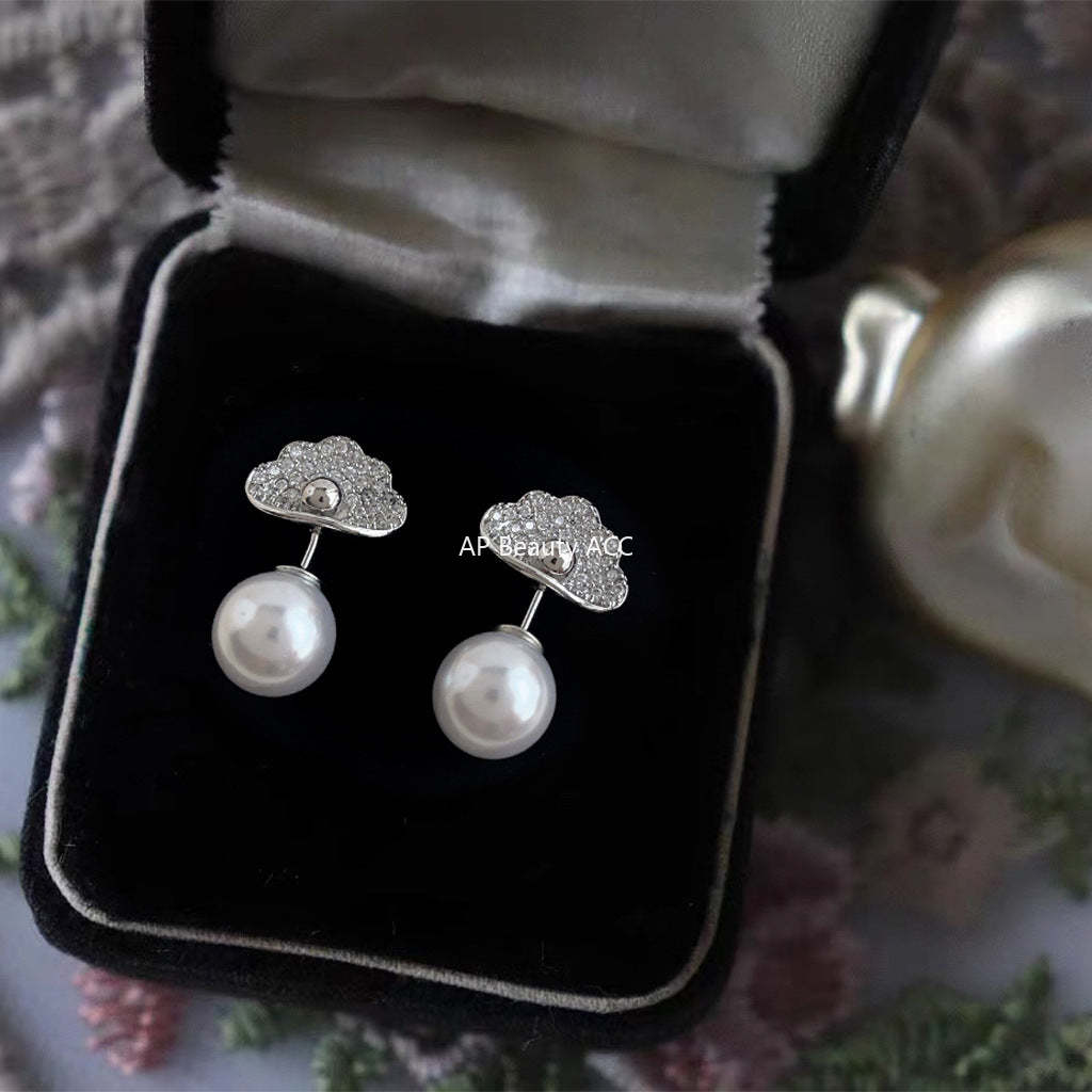 C관 - 미니 큐빅 흰 구름 은침 귀걸이 개성 있는 인스타그램 스타일 귀걸이 [4039] 24.05-2