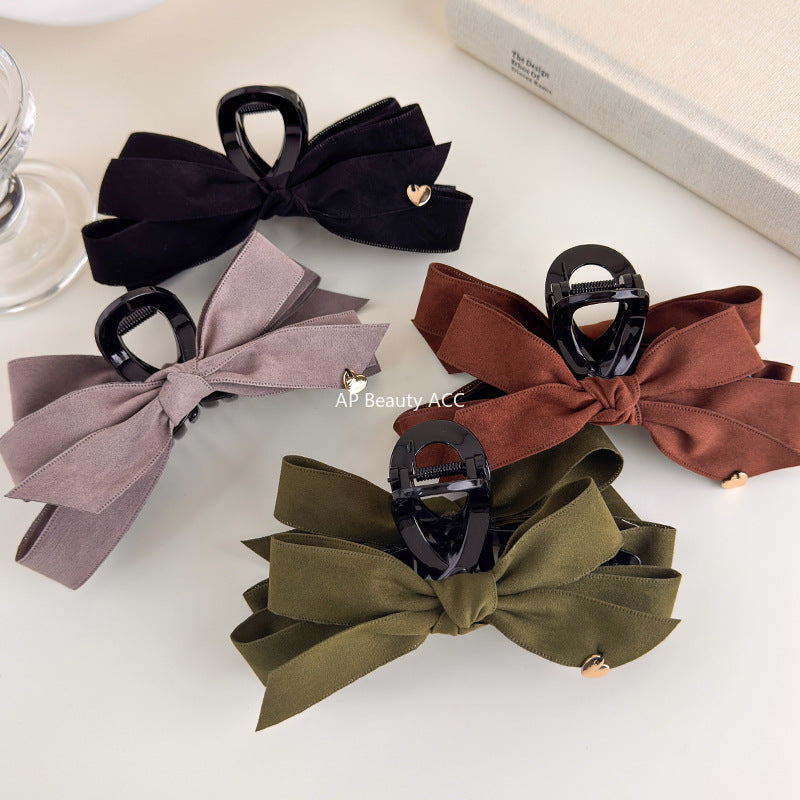 E관 - 벨벳 리본 골드 하트 포인트 대형 집게핀 [27560] 25.10-2