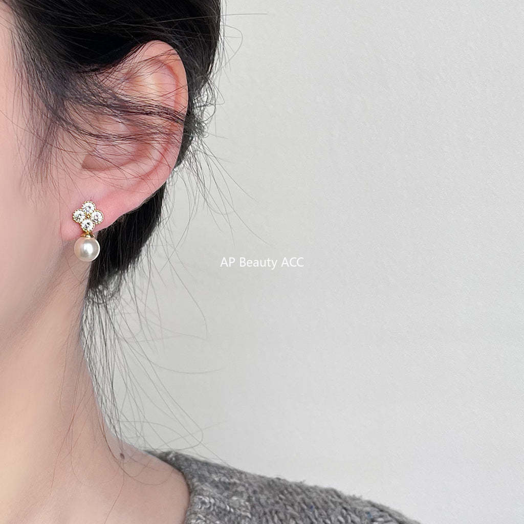 C관 - 행운의 네잎클로버 14K 도금 은침 귀걸이 간결하고 고급스러운 귀걸이 [3743] 24.04-3