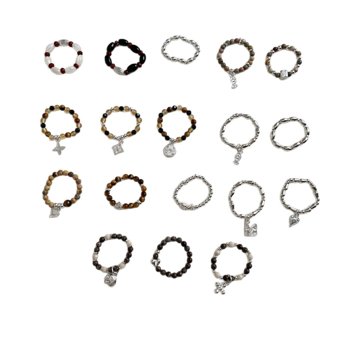 A관 - 클로버 십자가 하트 코끼리 미니 펜던트 925실버 비즈 반지 [RC] 25.11-4