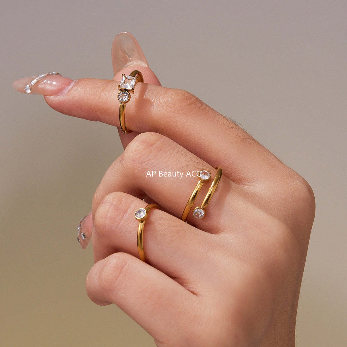 D관 - 큐빅 스테인리스 스틸 18K 골드 도금 반지 [A309-A312-A313] 25.09-4