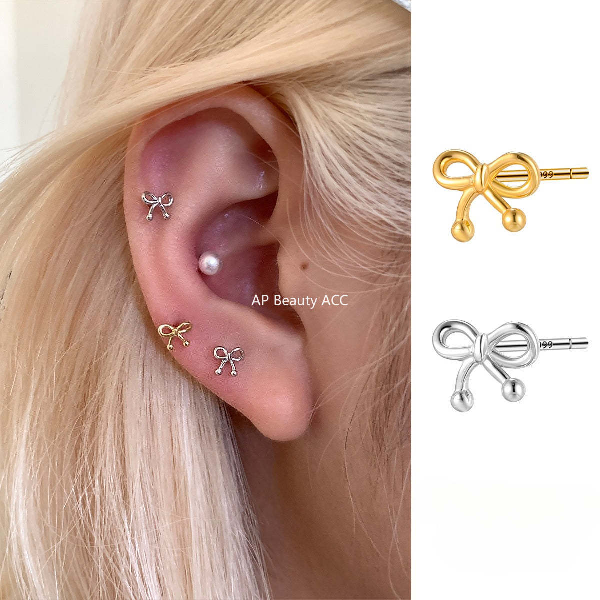 A관 - 999 실버 비즈 리본 디자인 귀걸이 [EH-4180] 25.10-4