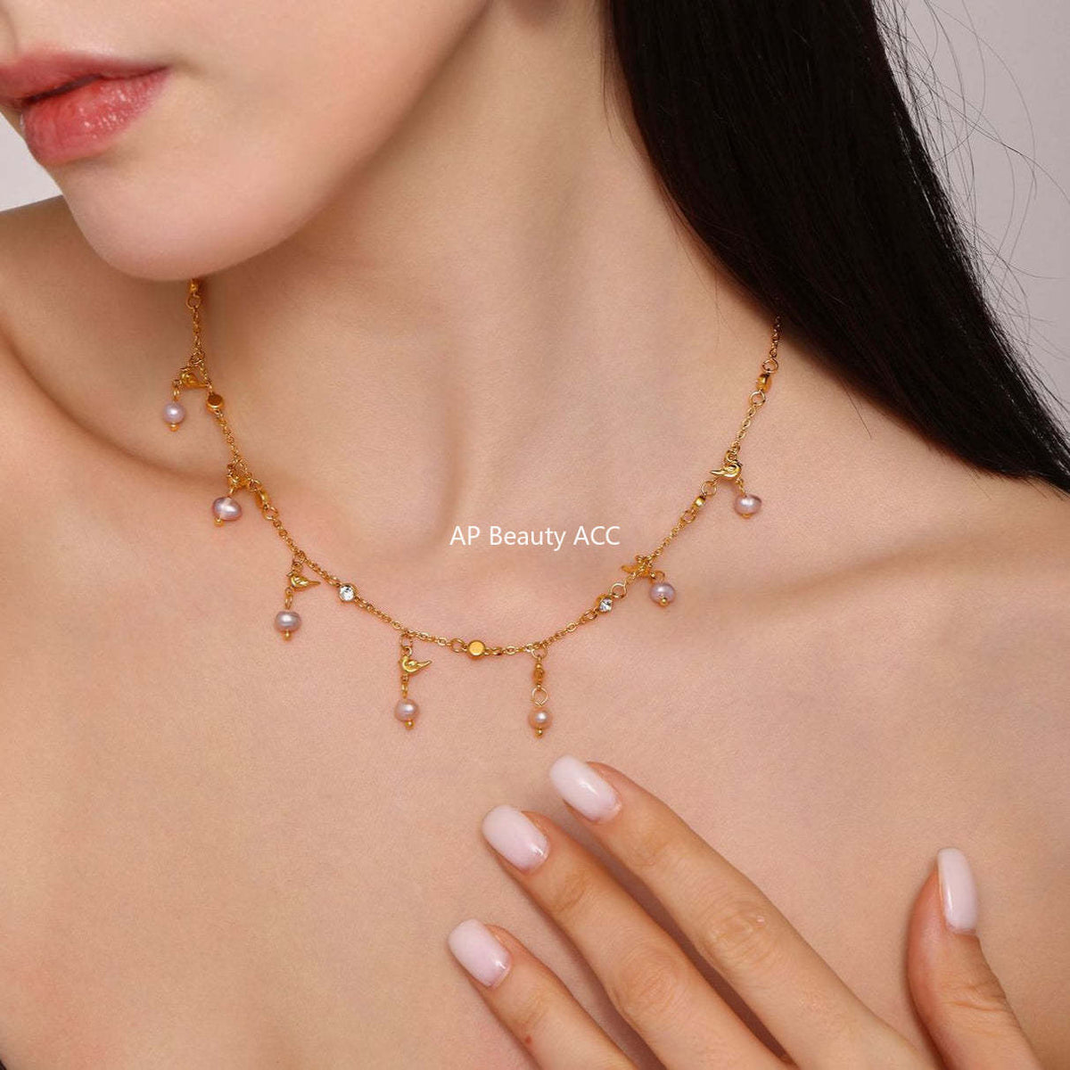 D관 - 물방울 디자인 태슬 18K 도금 스테인리스 스틸 담수 진주 귀걸이 목걸이 [F008-P2019] 25.02-1