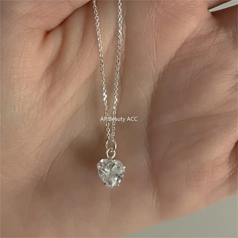 F관 - 925 실버 하트 큐빅 펜던트 목걸이 [B1209] 25.10-1