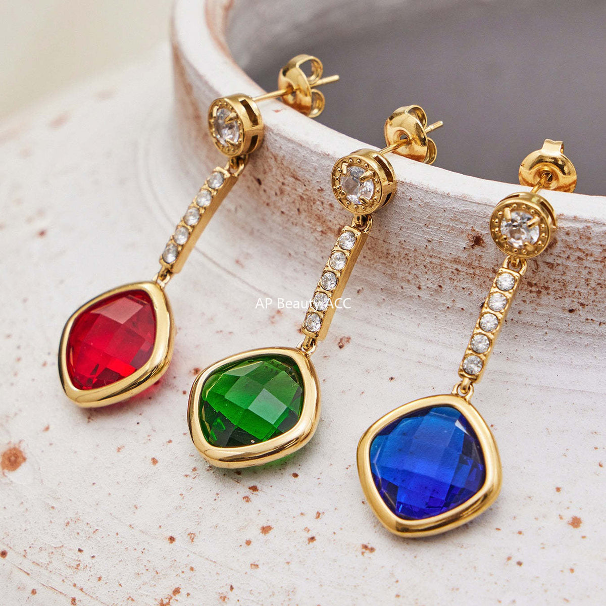 D관 - 스테인리스 스틸 둥근 사각 컷팅 큐빅 목걸이 귀걸이 팔찌 [TXP509] 25.12-1