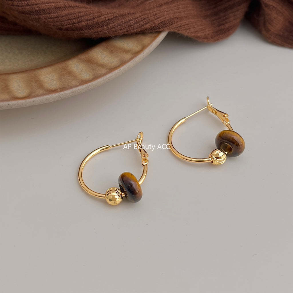 C관 - 천연석 호안석 원형 925 은침 링 귀걸이 [7113] 25.11-3