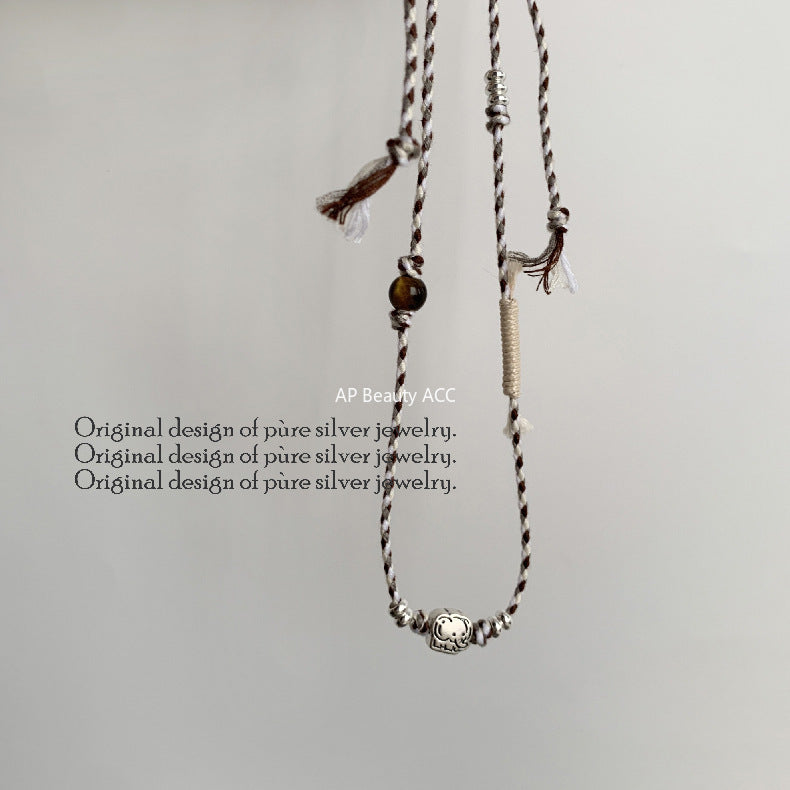 A관 - 925 실버 코끼리 핸드메이드 비즈 스트랩 팔찌 목걸이 [1608] 25.11-2