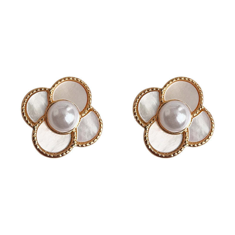 C관 - 진주 고급스러운 네잎클로버 14K 도금 귀걸이 [3725] 24.04-3