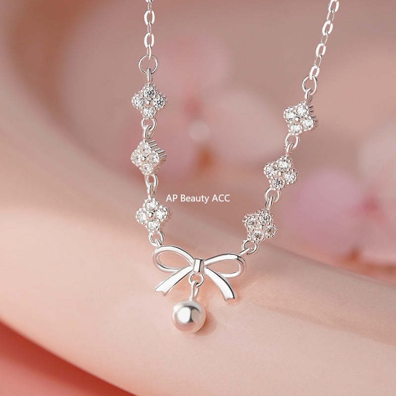 B관 - 999 실버 네잎클로버 리본 펜던트 목걸이 [YC2220N_1] 25.11-1