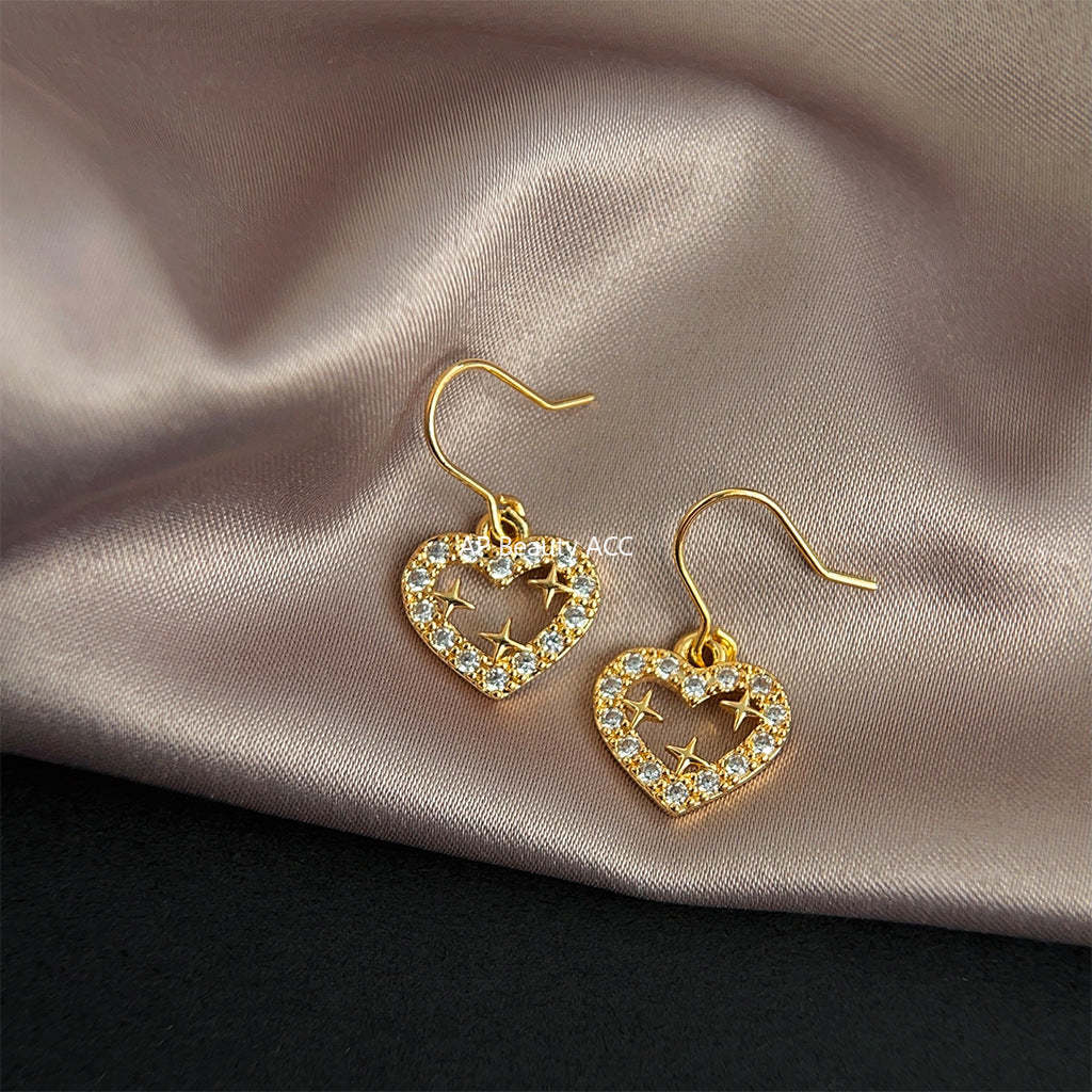 C관 - 업그레이드 18K 도금 큐빅 미니 하트 은침 귀걸이 [3715] 24.04-4