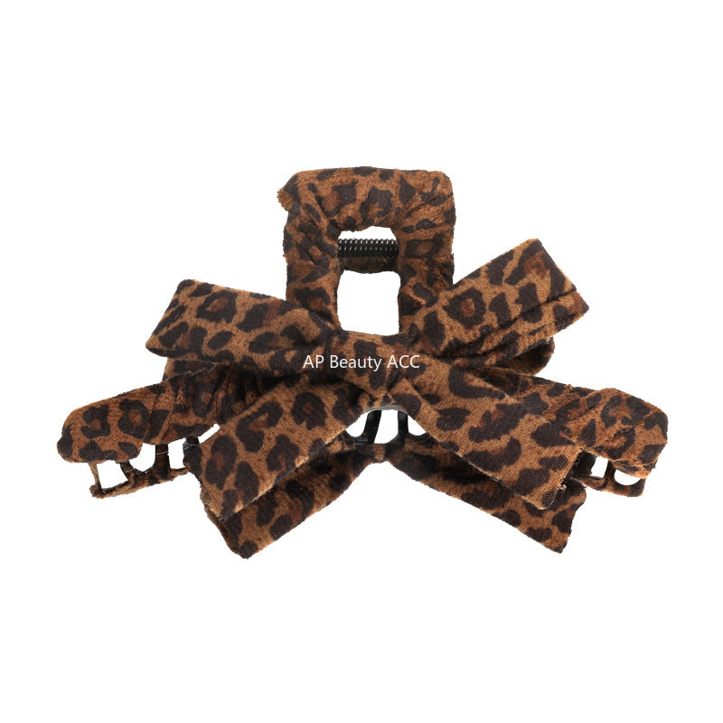 E관 - 호피무늬 패턴 리본 모양 대형 집게핀 [27570] 25.10-3