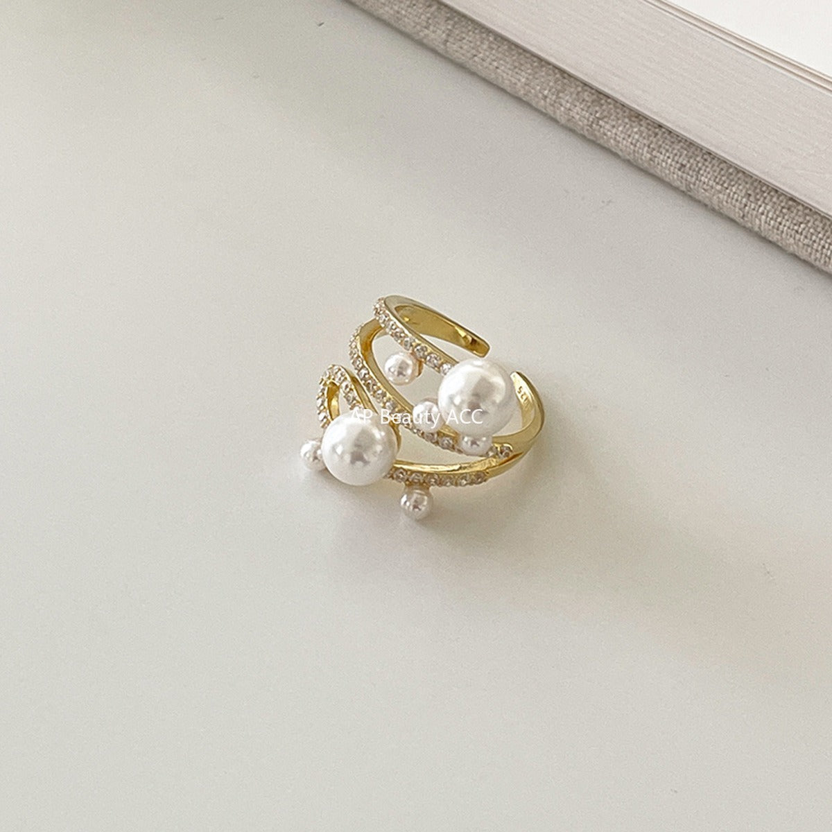 A관 - 빈티지 진주 레이어 큐빅 오픈형 반지 [JZ-0728] 25.11-1