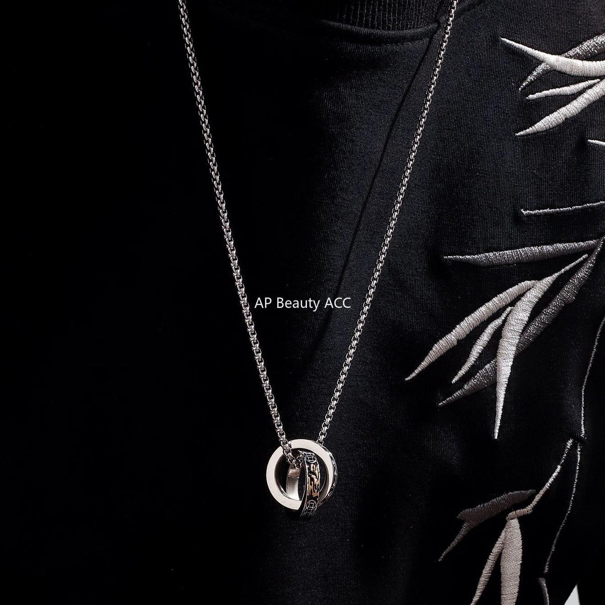 G관 - 이중 링 큐빅 디자인 펜던트 남성용 목걸이 [X1210] 25.10-3