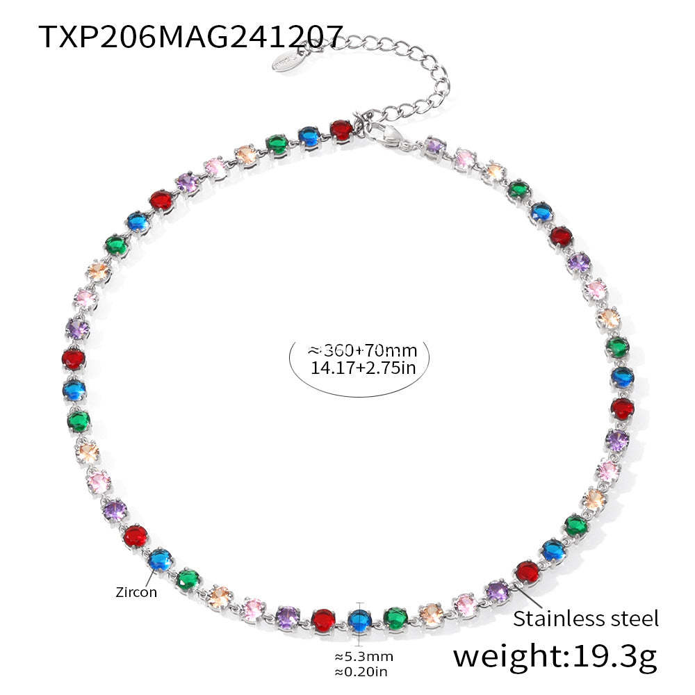 D관 - 18K 골드 도금 스테인리스 스틸 핸드메이드 5mm 컬러 큐빅 목걸이 팔찌 [TXP206-TXE206] 24.12-2