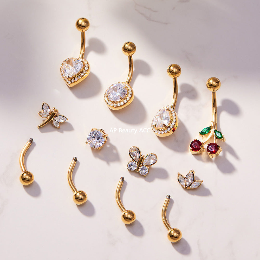 D관 - 스테인리스 큐빅 나비 하트 체리 물방울 18K 도금 피어싱 귀걸이 [H001] 25.11-2