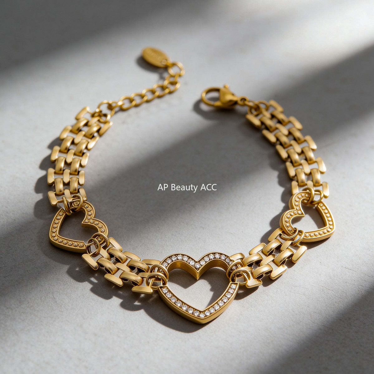 D관 - 스테인리스 스틸 18K 도금 하트 큐빅 천연석 팔찌 [E162-E169] 25.12-3