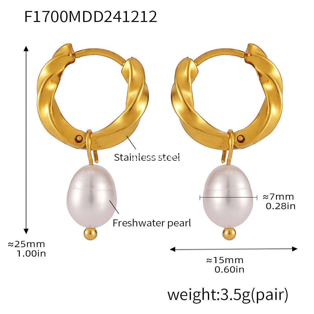 D관 - 18K 골드 도금 스테인리스 스틸 트위스트 천연 담수 진주 귀걸이 [F1700-F1701-F1702] 24.12-3