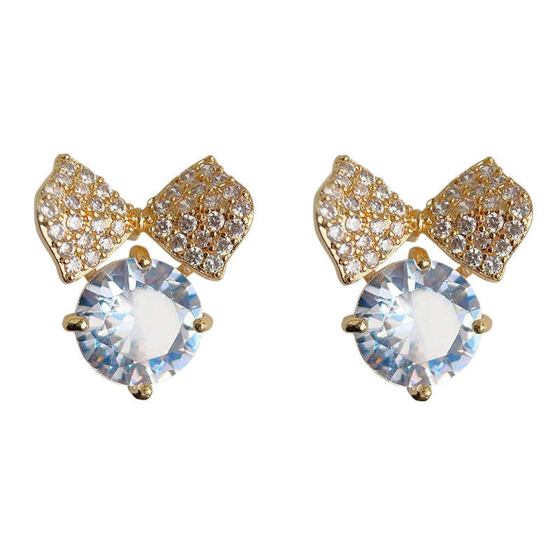 C관 - 고급스러운 큐빅 나비 리본 14K 도금 은침 귀걸이 [3727] 24.04-2