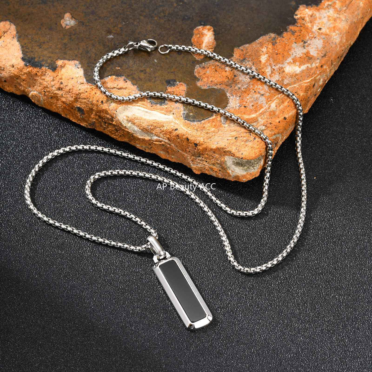 G관 - 스테인리스 호안석 바형 플레이트 펜던트 목걸이 [PN-2226] 25.11-2