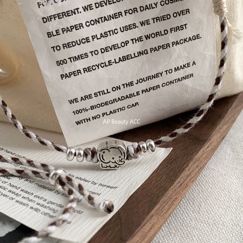 A관 - 925 실버 코끼리 핸드메이드 비즈 스트랩 팔찌 목걸이 [1608] 25.11-2