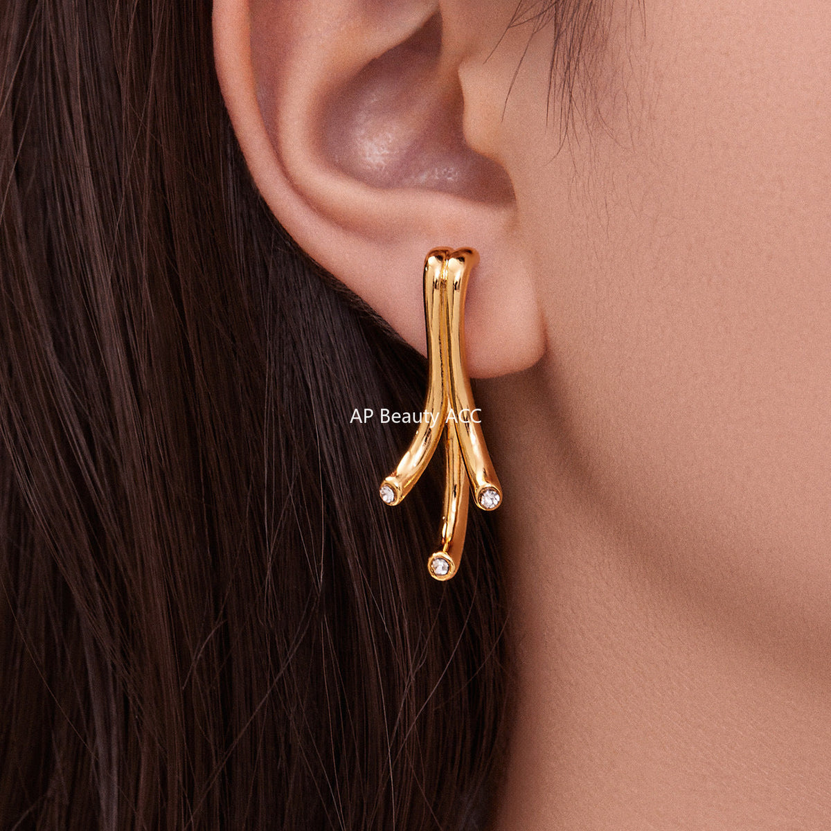 D관 - 미니 큐빅 물줄기 나무가지 모양 귀걸이 [F811] 25.11-1