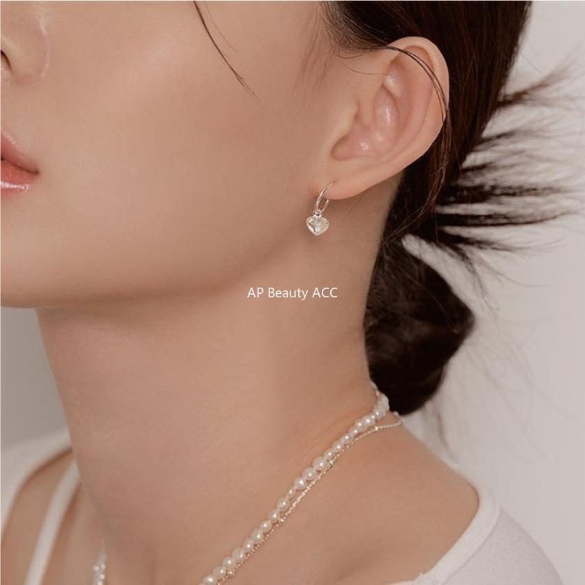 F관 - 925 실버 하트 AB 컬러 큐빅 귀걸이 [C1059] 25.09-4