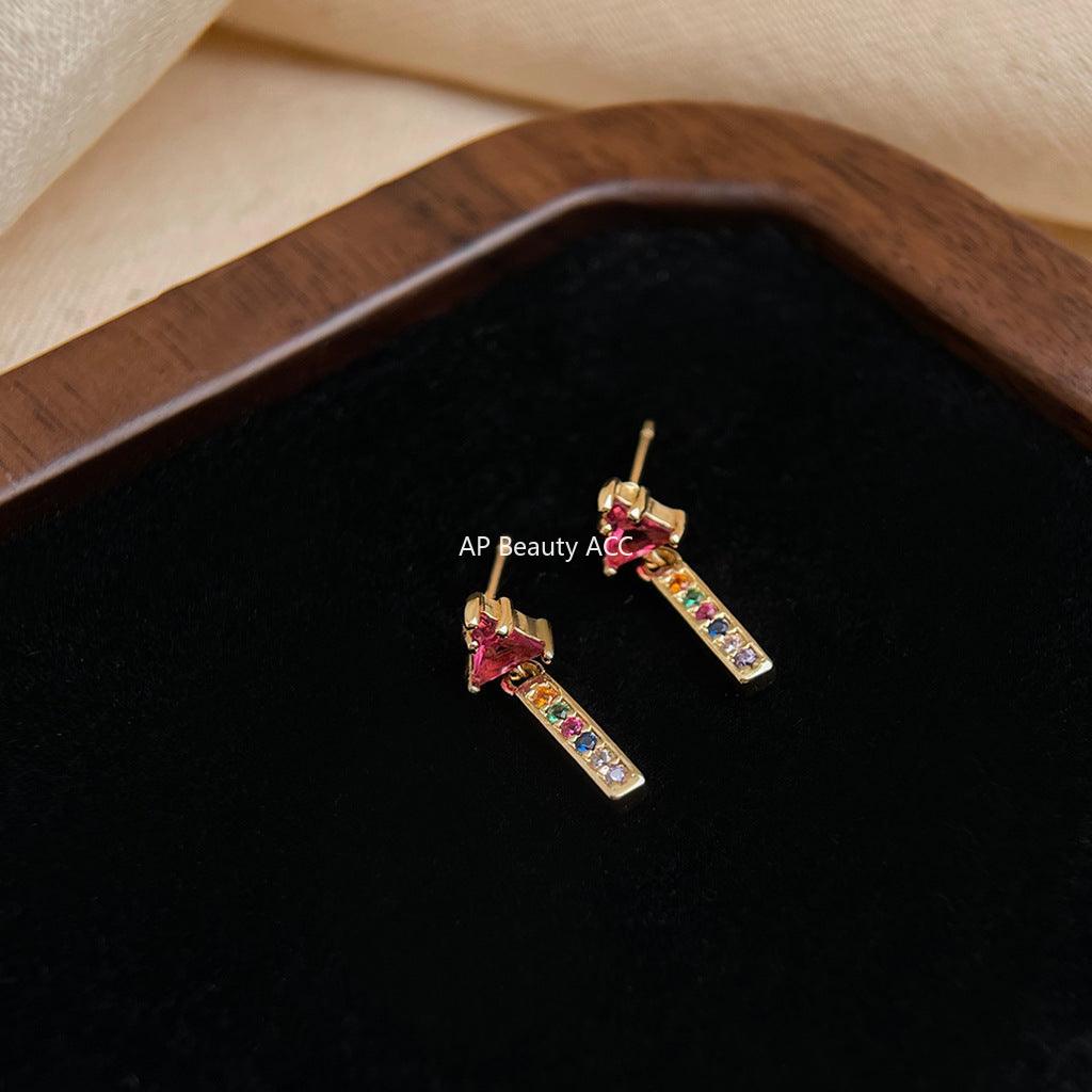 C관 - 14K 도금 컬러 스틱 큐빅 은침 귀걸이 [5694] 25.04-2