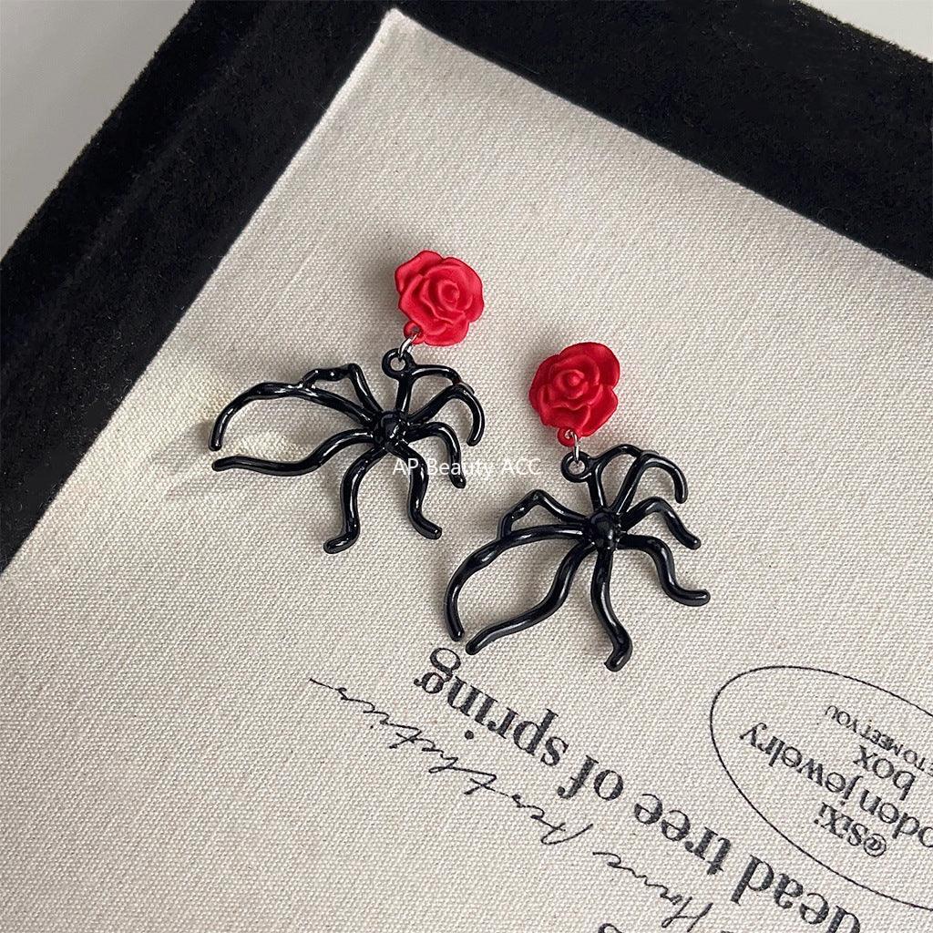 C관 - 예술적 감성 드롭 오일코팅 블랙 레드 기하학 핸드메이드 귀걸이 [3683] 24.03-5