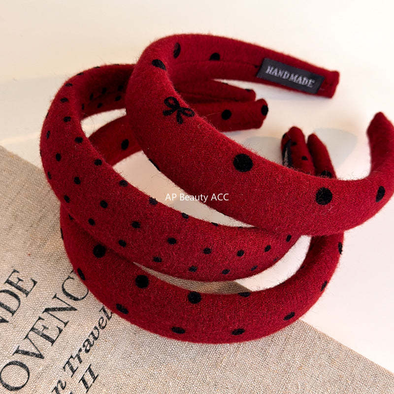 E관 - 레드 도트 패브릭 곱창 헤어밴드 머리띠 [27755] 25.12-1