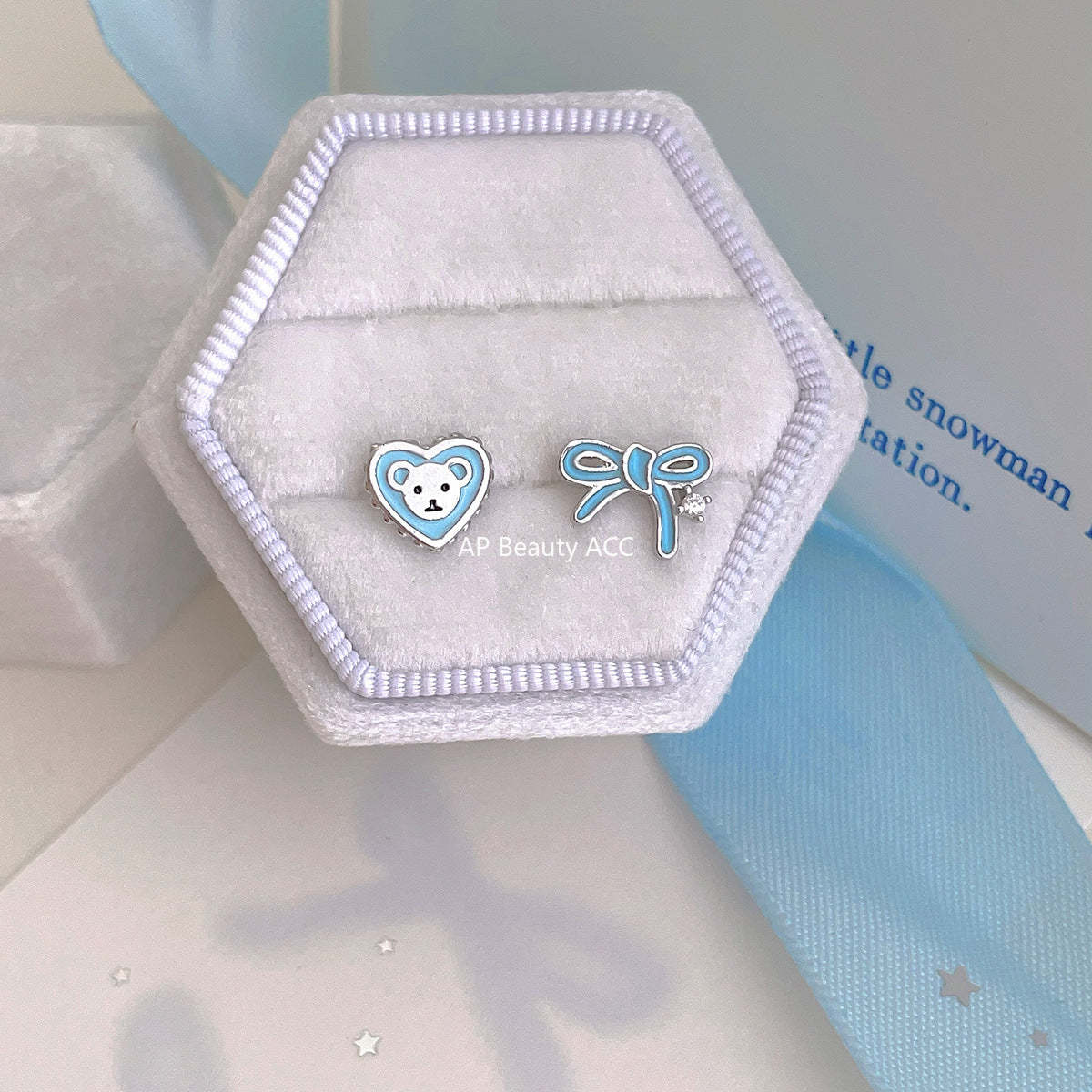 A관 - 리본 하트 곰 티타늄 스틸 피어싱 귀걸이 [EH-4191] 25.12-1