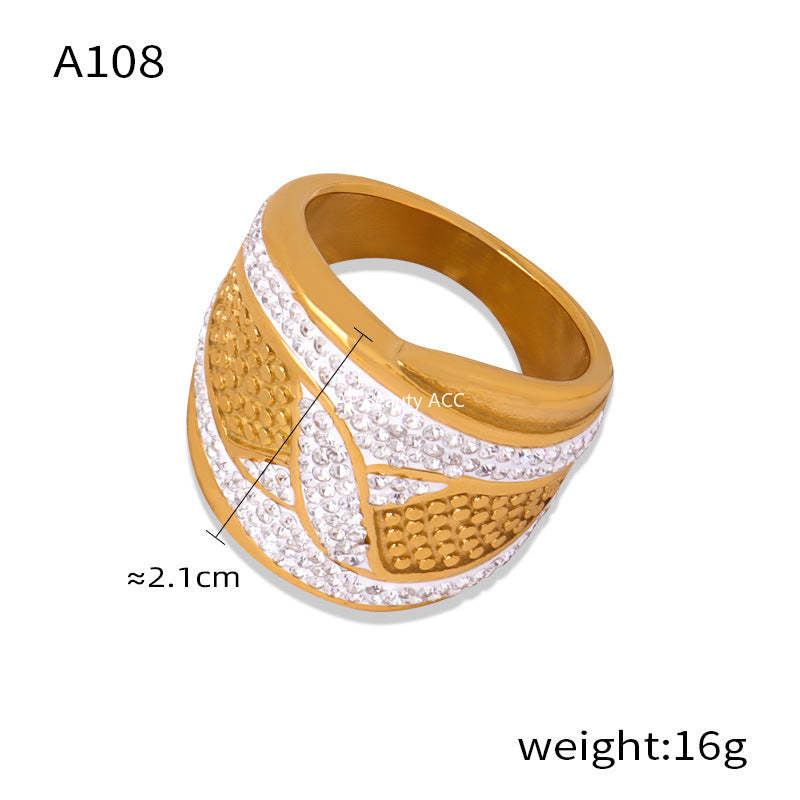 D관 - 힙합 감성 기하학 큐빅 소규모 디자인 티타늄 스틸 도금 반지 [A108] 24.04-2