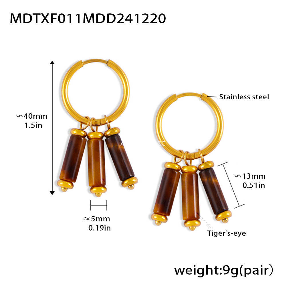 D관 - 18K 골드 도금 스테인리스 스틸 천연 호안석 펜던트 귀걸이 [F1581] 24.12-4