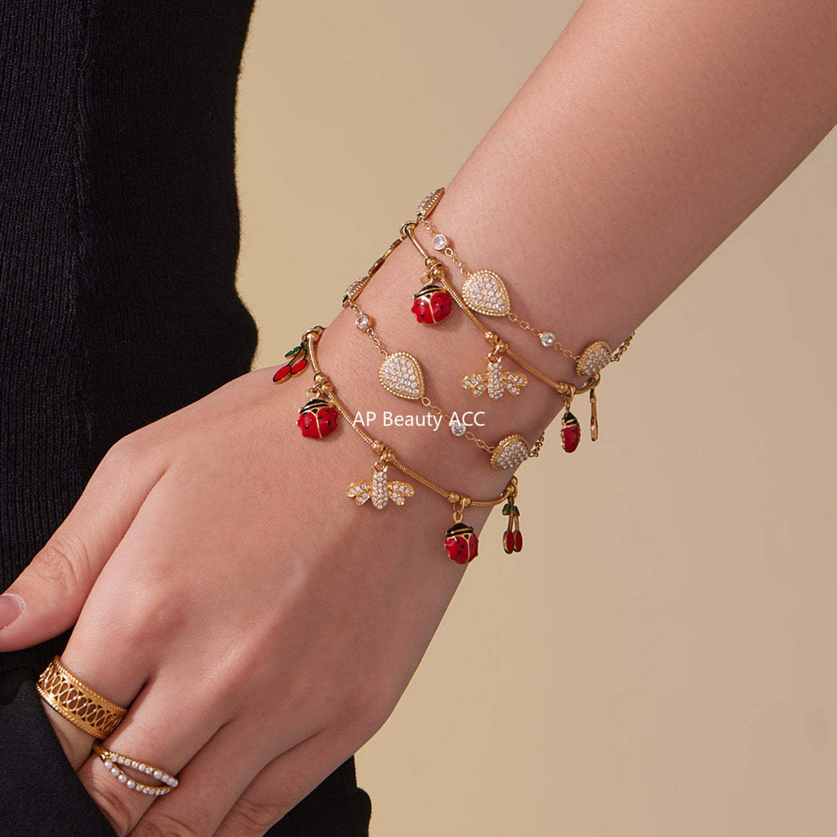 D관 - 스테인리스 스틸 큐빅 벌 체리 물방울 멀티 펜던트 팔찌 [E130-E160] 25.10-5