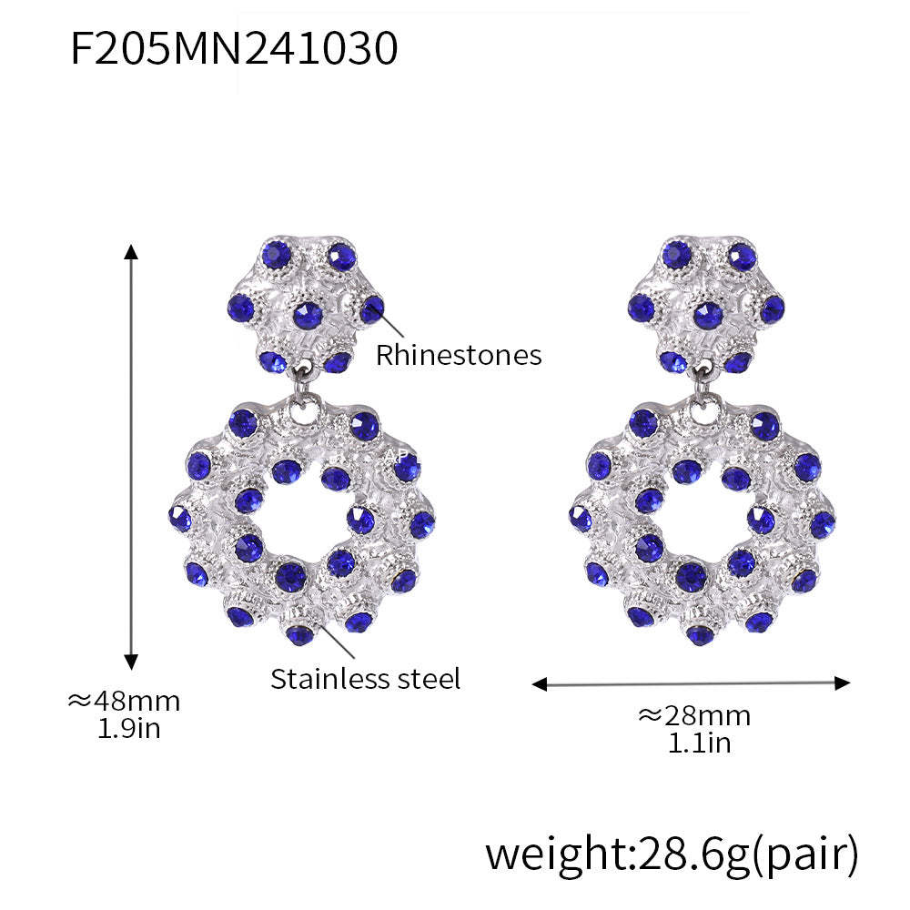 D관 - 빈티지 도넛 라인스톤 스테인리스 스틸 귀걸이 2단 목걸이 [F205-P2080-P2081] 24.11-2