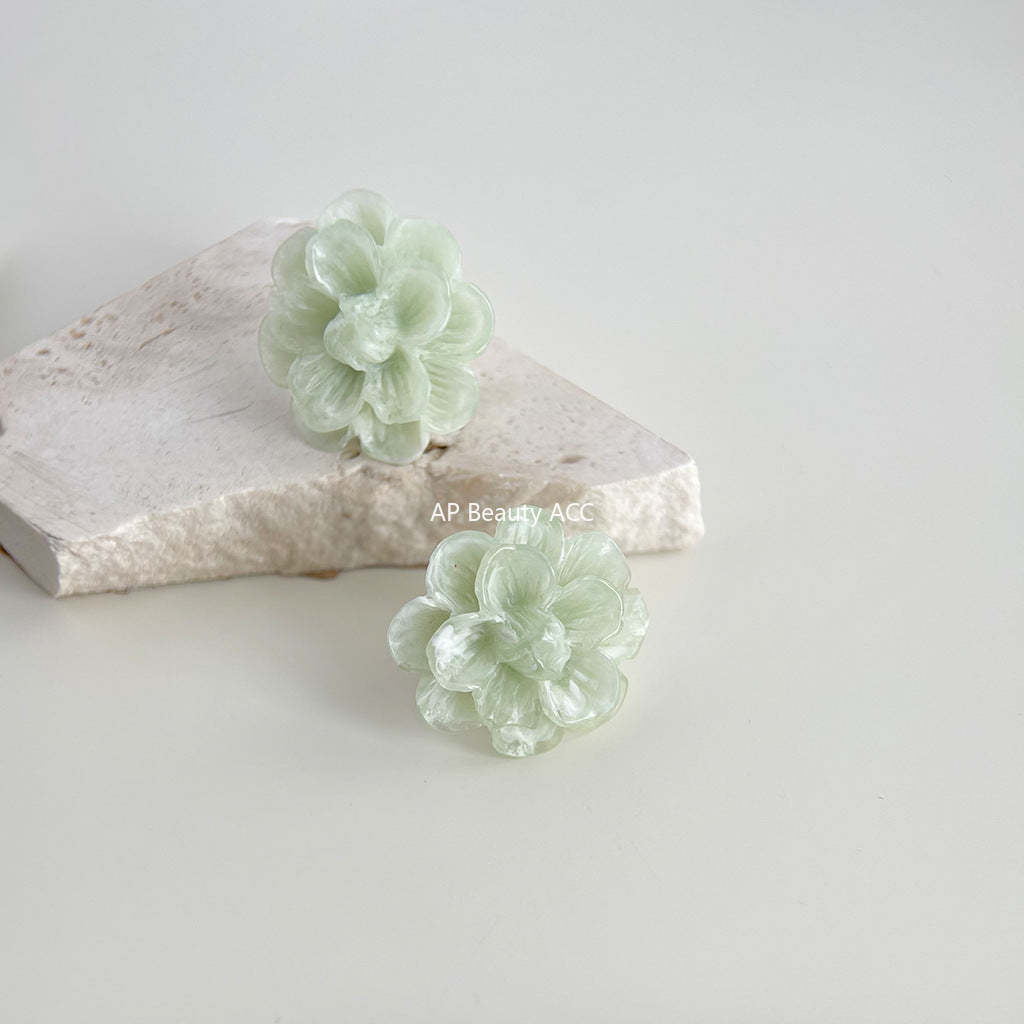 C관 - 민트 그린 장미꽃 디테일 14K 도금 귀걸이 [4372] 24.06-3