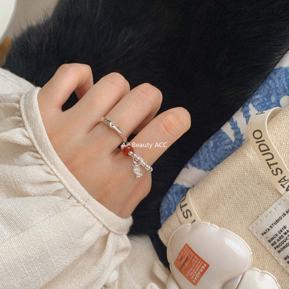 A관 - 물고기 펜던트 홍마노 925 실버 비즈 반지 팔찌 [1511] 25.11-3