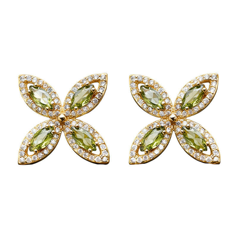 C관 - 네잎 플라워 모양 큐빅 925 은침 귀걸이 [7194] 25.12-1